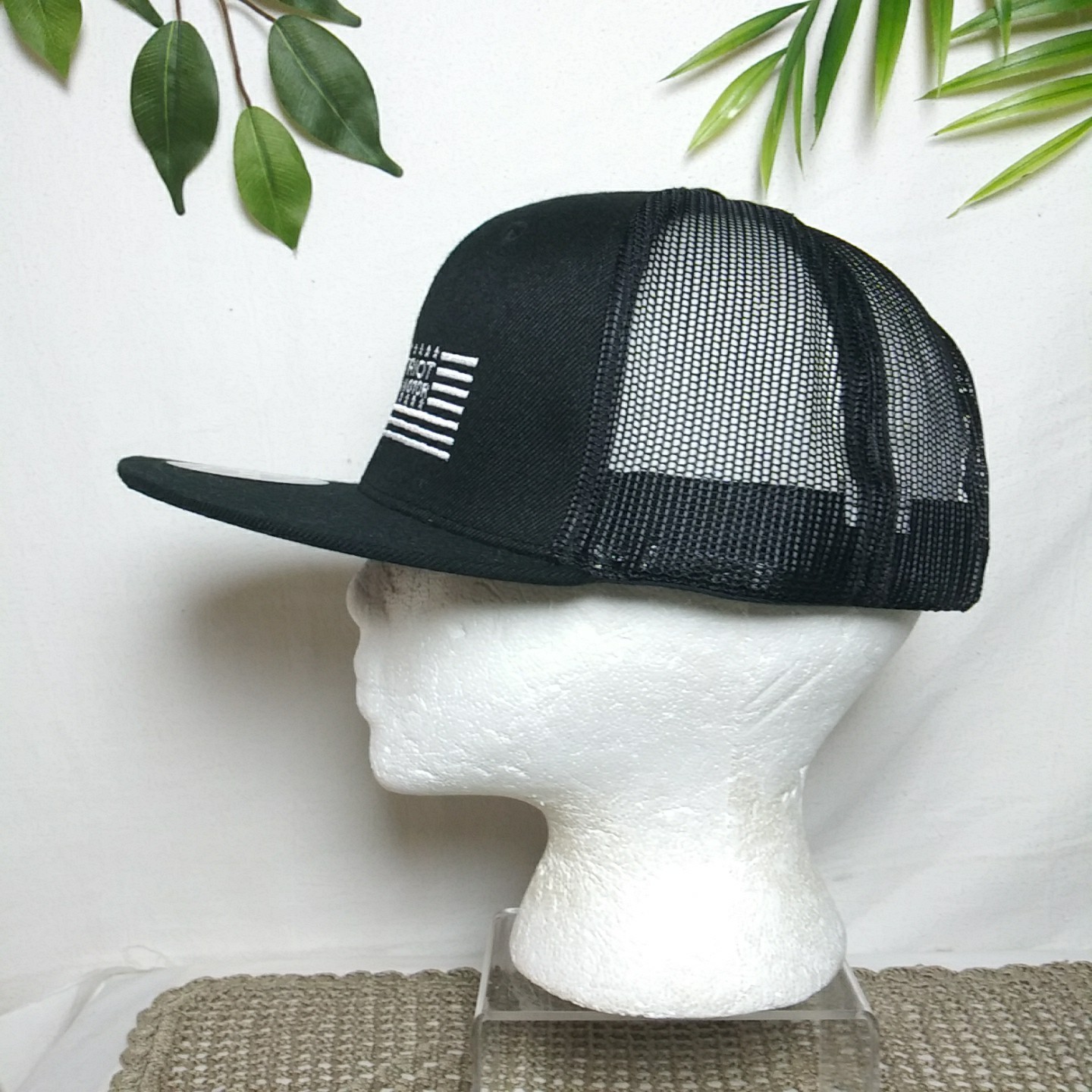 Decky Snapback Hat Patriot Paramotor Mesh Back Black Flat Bill