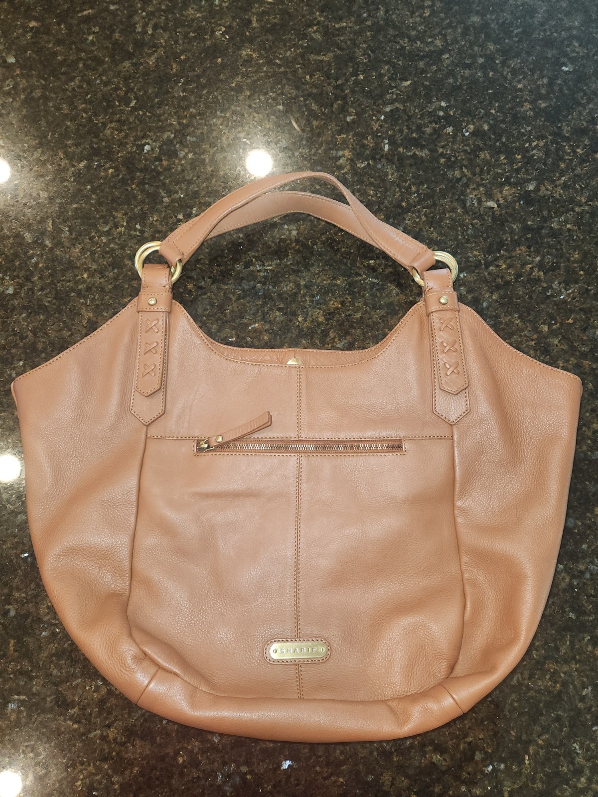 Sharif Women’s Brown Solid Hobo Shoulder Bag Studded Zip/Snap Gold Pockets