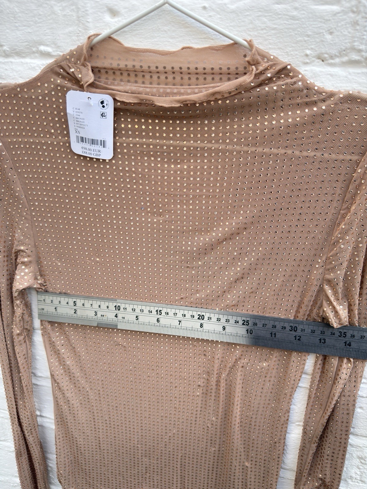 Free People Beige Sheer Mesh Studded Mock Neck Long Sleeve Top Size XS