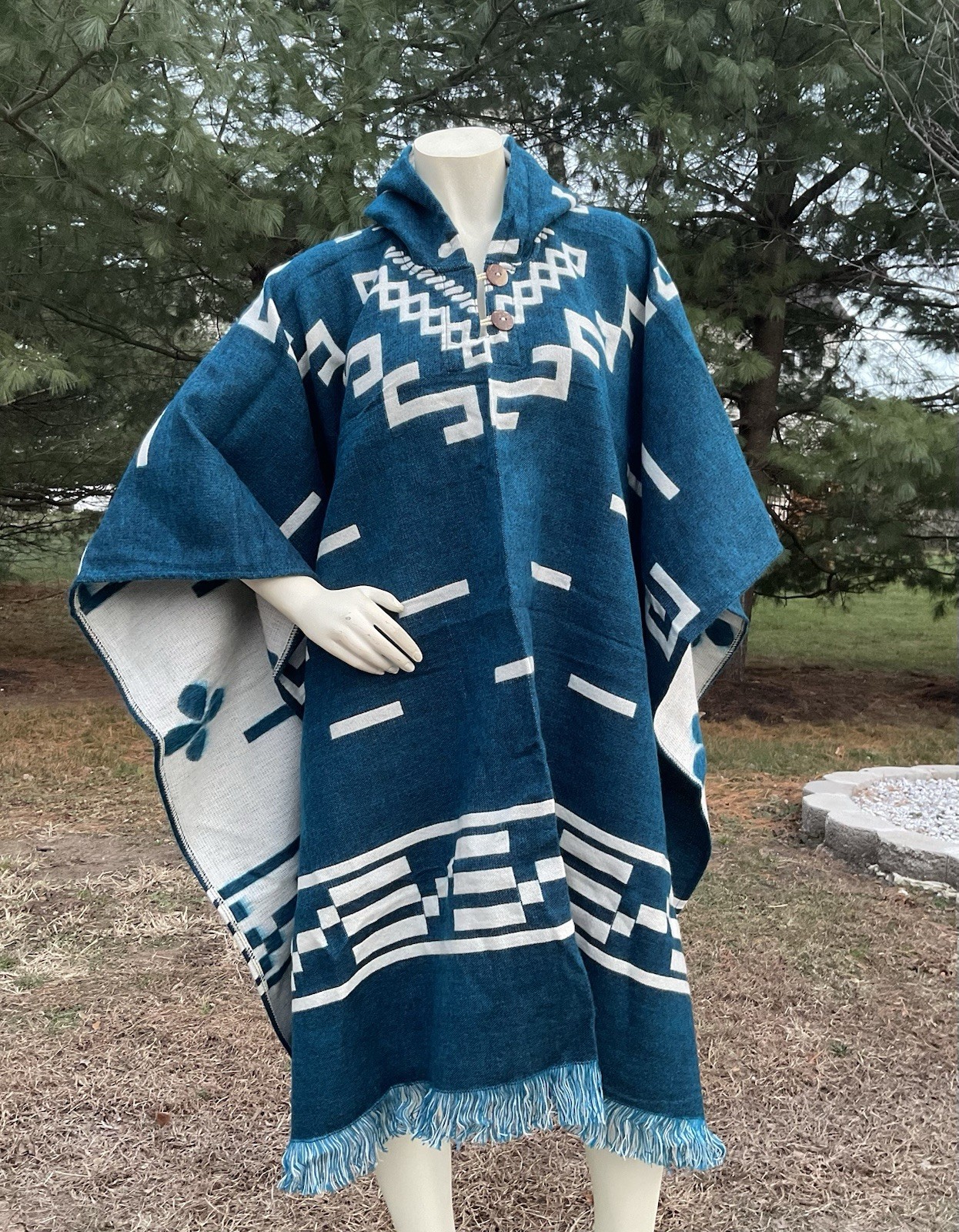 Exclusively Handcrafted ALPACA PONCHO, Clint Eastwood, Light Blue, Soft And Warm