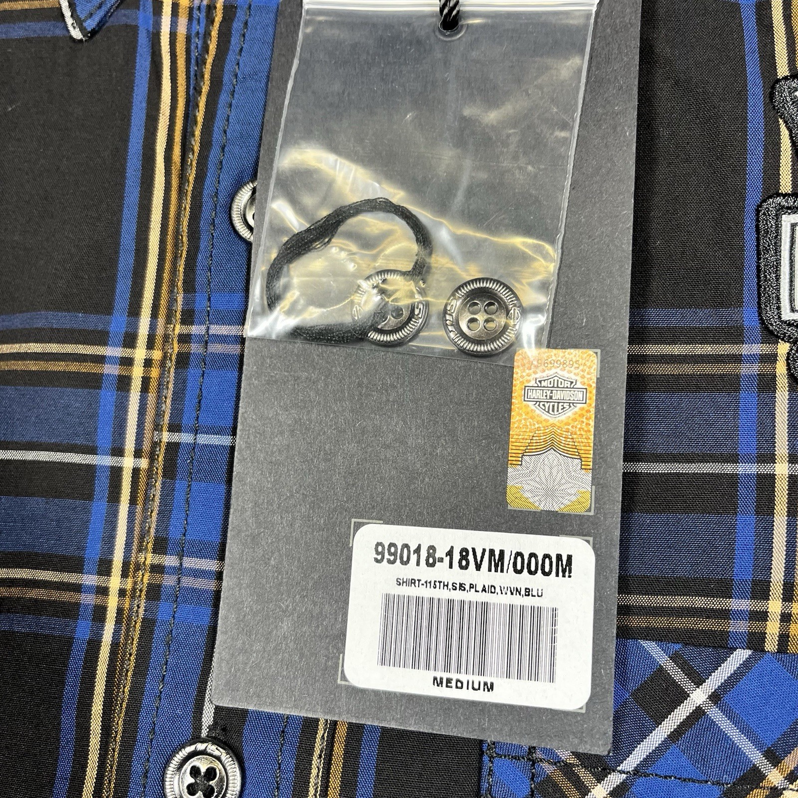 Harley-Davidson Mens Shirt Size M Blue Plaid Short Sleeve Button Down 115 Years