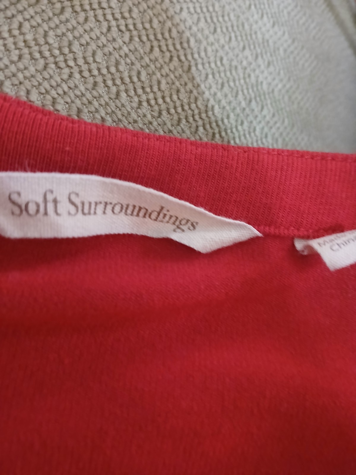 Soft Surroundings Red Rayon Jersey Tunic V-Neck Long Sleeve Relaxed Stretch L