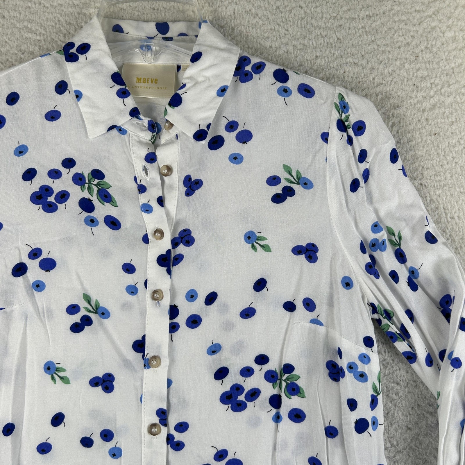 Maeve Shirt Womens 8 Blithe Blueberry Button Up Tie Sleeve Anthropologie