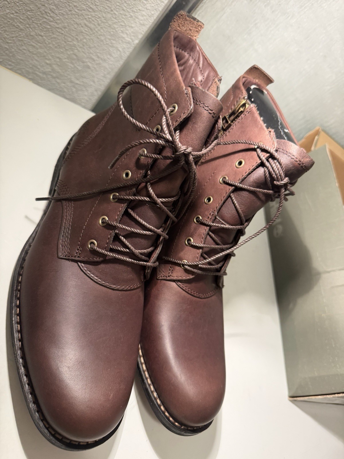 Timberland Earthkeepers Brown Leather Ankle Boots Lace-Up Zip Round Toe US 8.5M