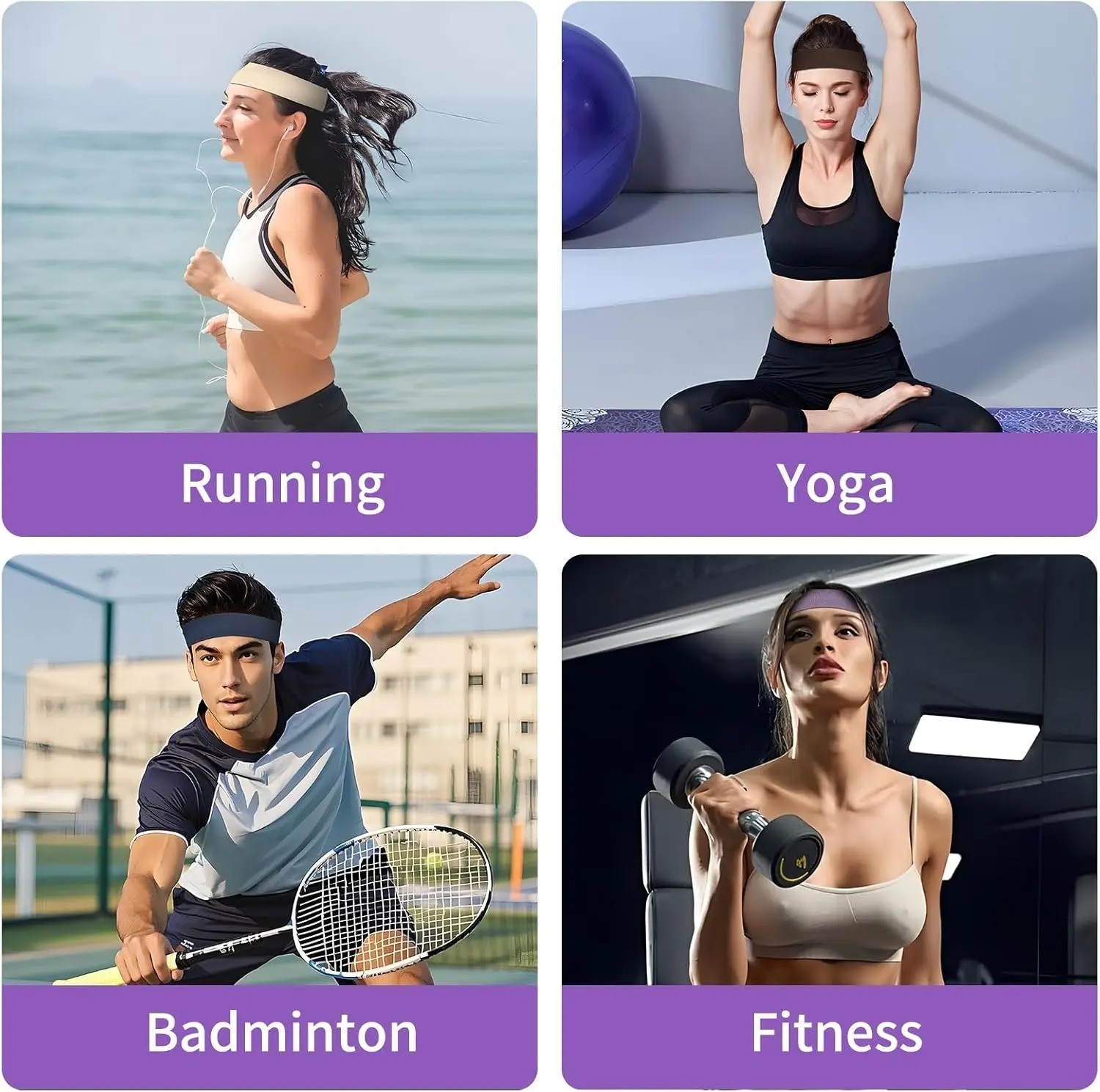18PCS Sports Headbands Women Men Non Slip Sweatband Yoga Running Gym Band