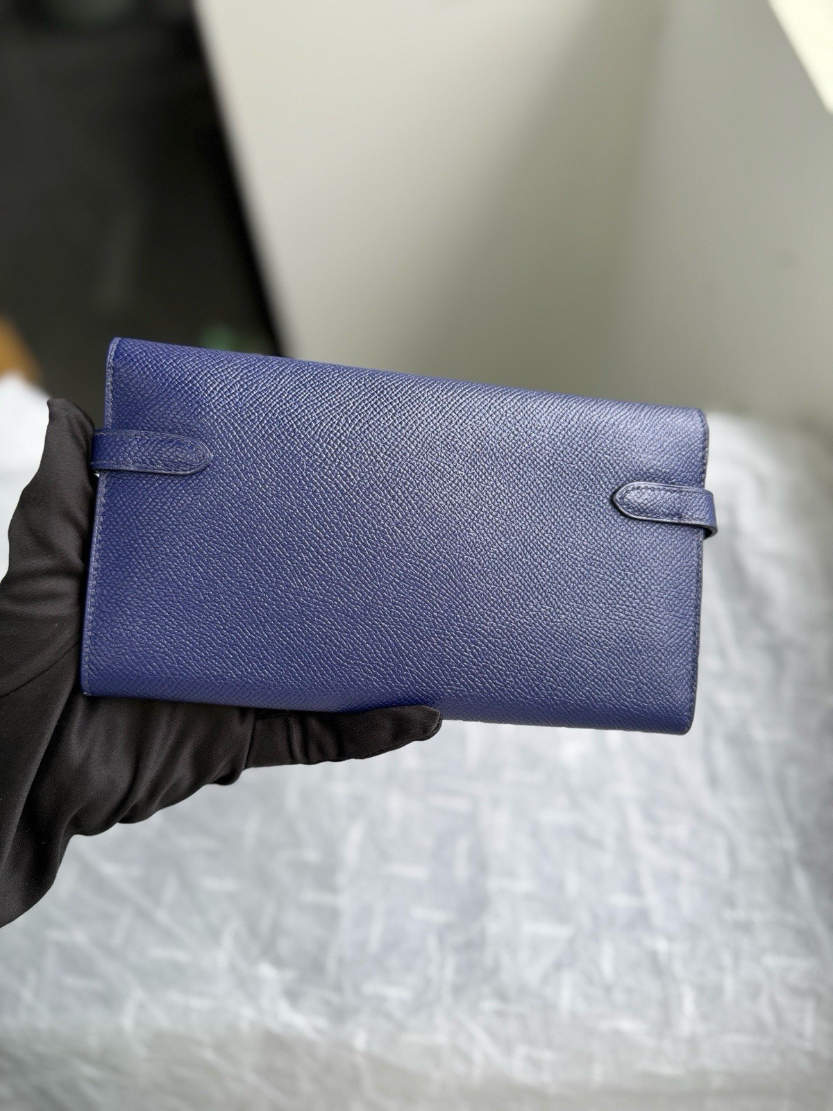 Authentic Hermès Kelly Long Wallet Sapphire Blue Epsom Leather Silver Hardware