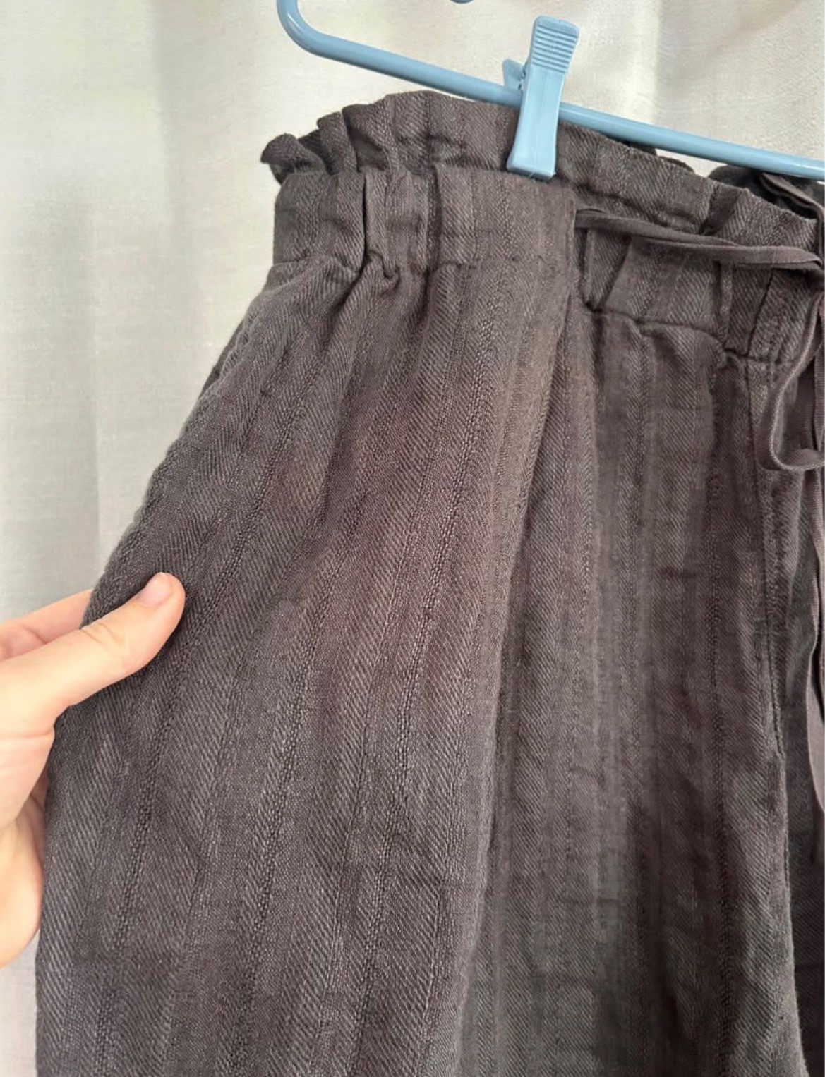 Free People 100% linen pants medium woven natural charcoal grey drawstring