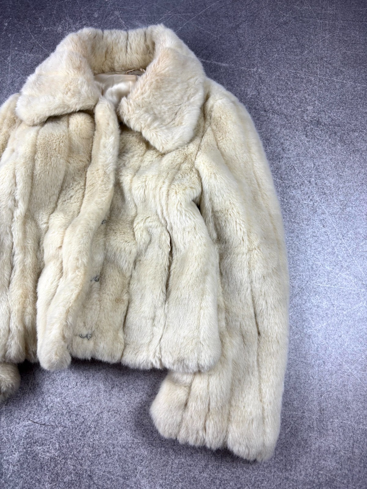 Ivory Cream Fur Cropped Jacket Plush Short Coat Luxury Vintage Old Money Winter