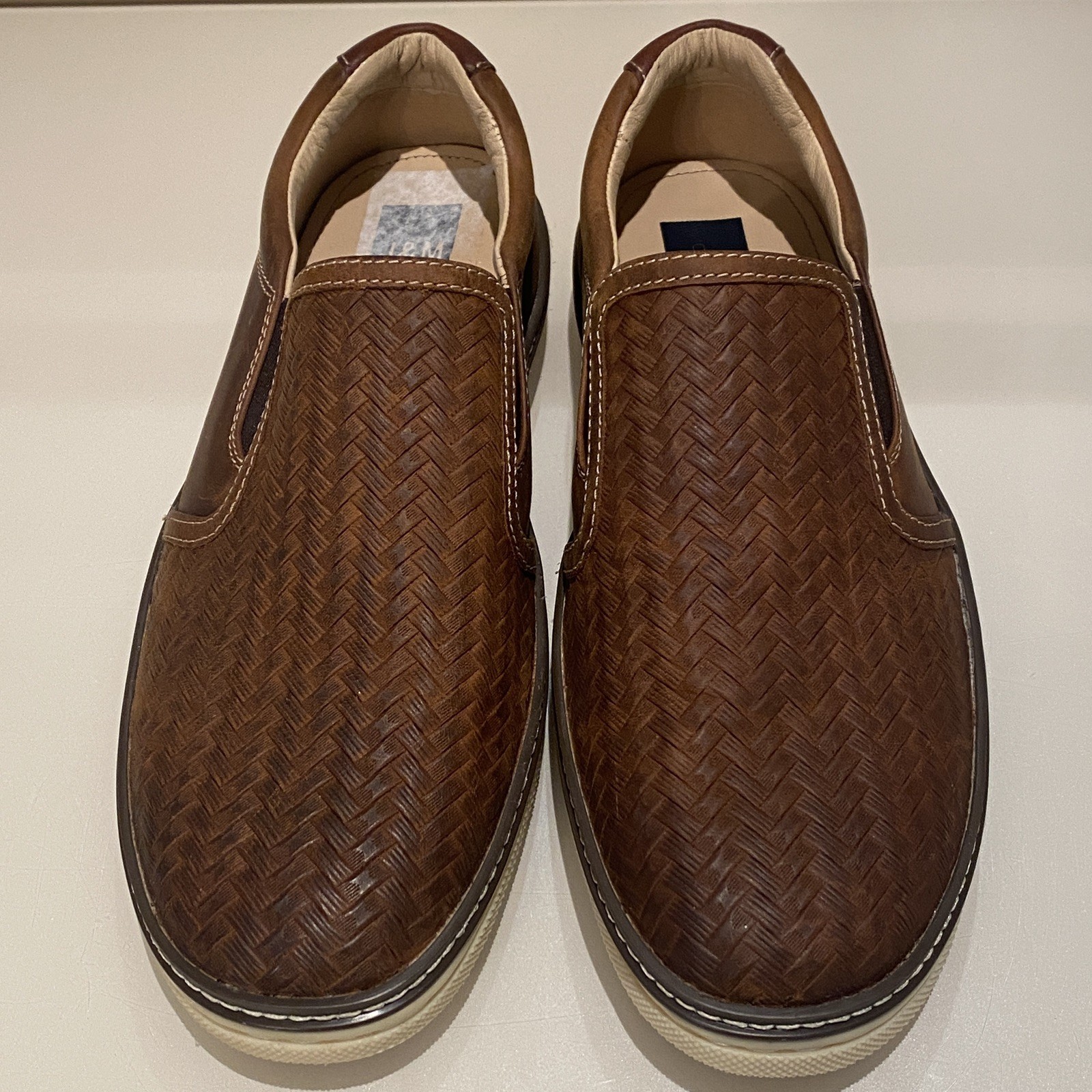 Johnston & Murphy Men’s McGuffey Woven Slip on Sneaker Brown Tan Full Grain