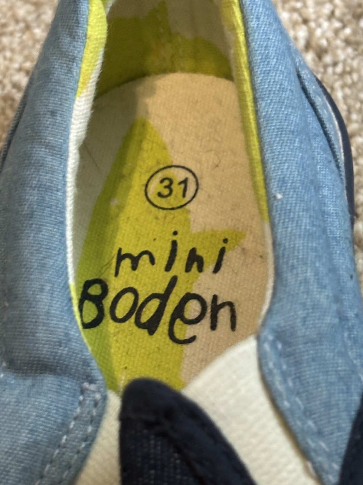 Mini Boden Canvas Boys Pull On Slip On Shoes Denim Blue Size 31 Or 13