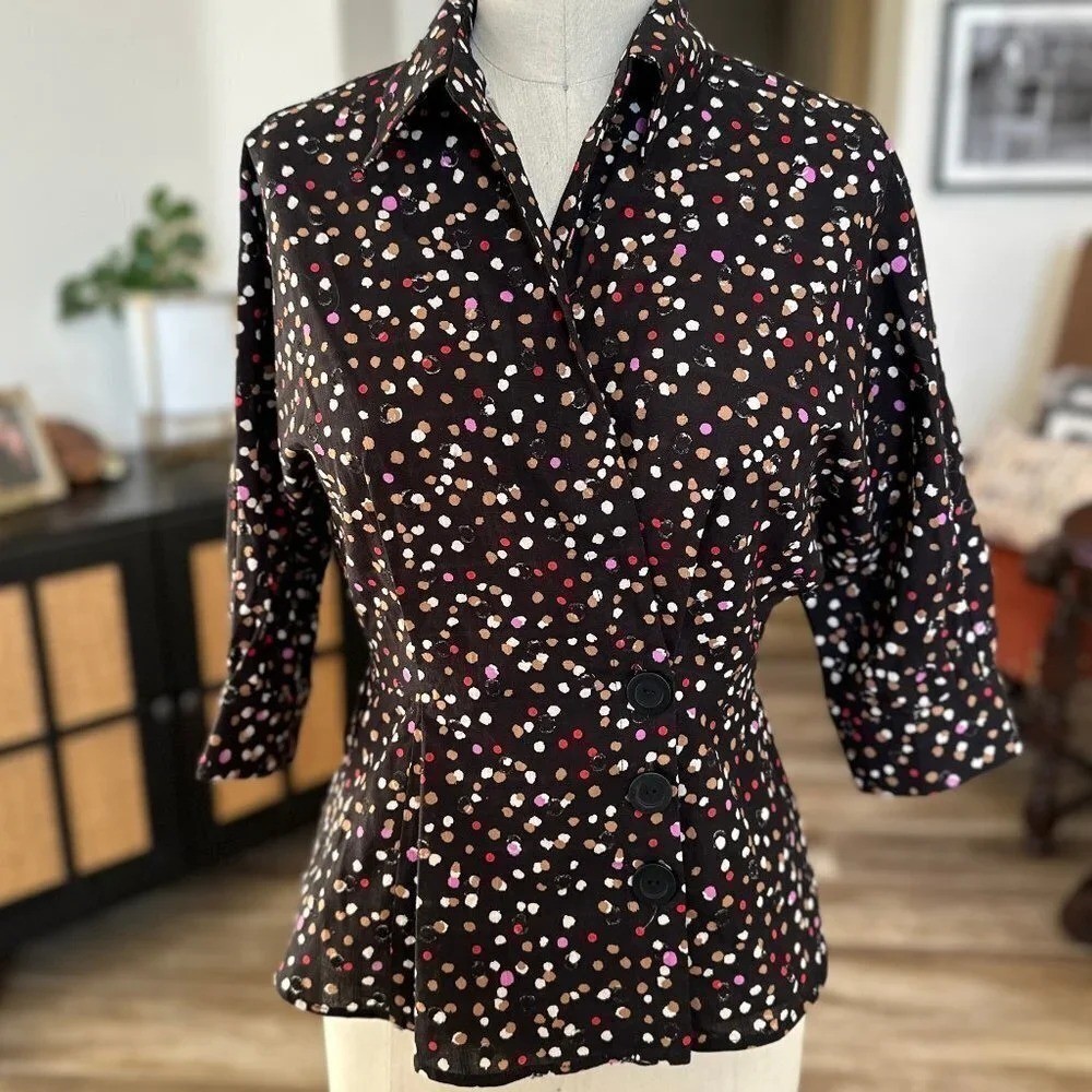 Eva Franco Albright Deco Dot Top in Black and Cream – NWT – Sample! – Size 8