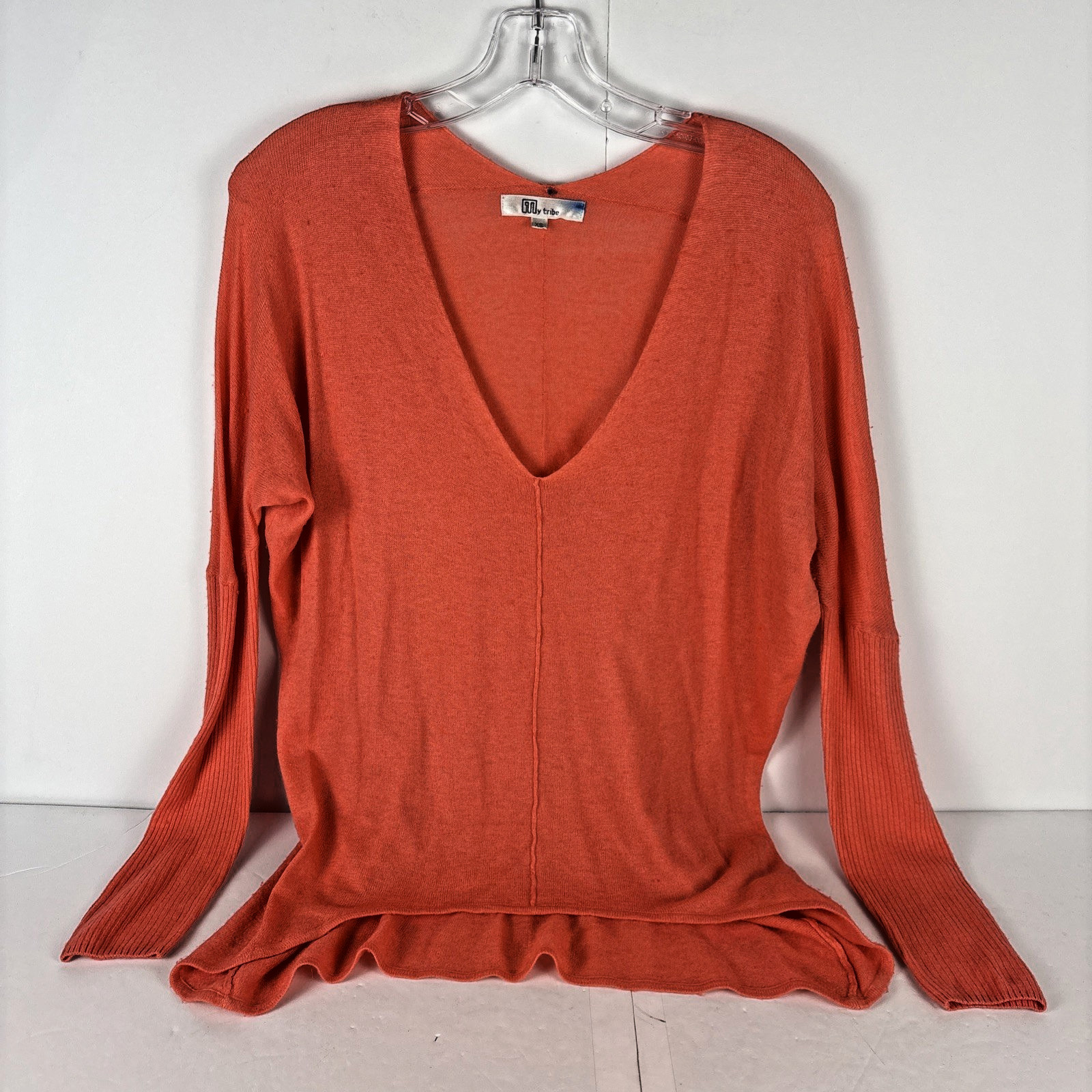 My Tribe Sweater XS Orange Wool Silk Alpaca V Neck