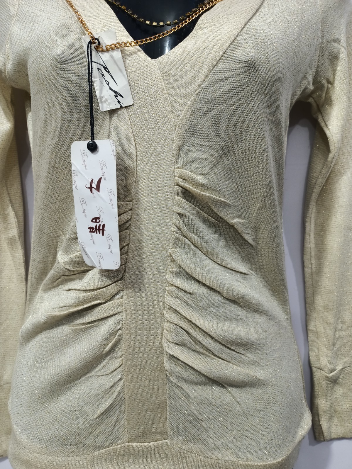 Beige Gold | M/L | Stretch Knit | Length Adjustable Length Ruched Dress