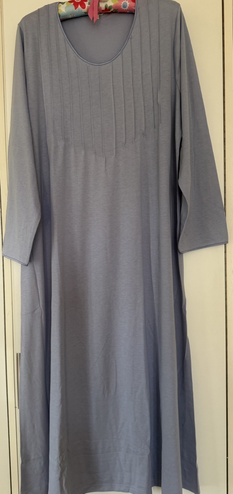Bonsoir Women’s French Pleat Long Sleeved Jersey Nightdress SOFT Blue Grey XL