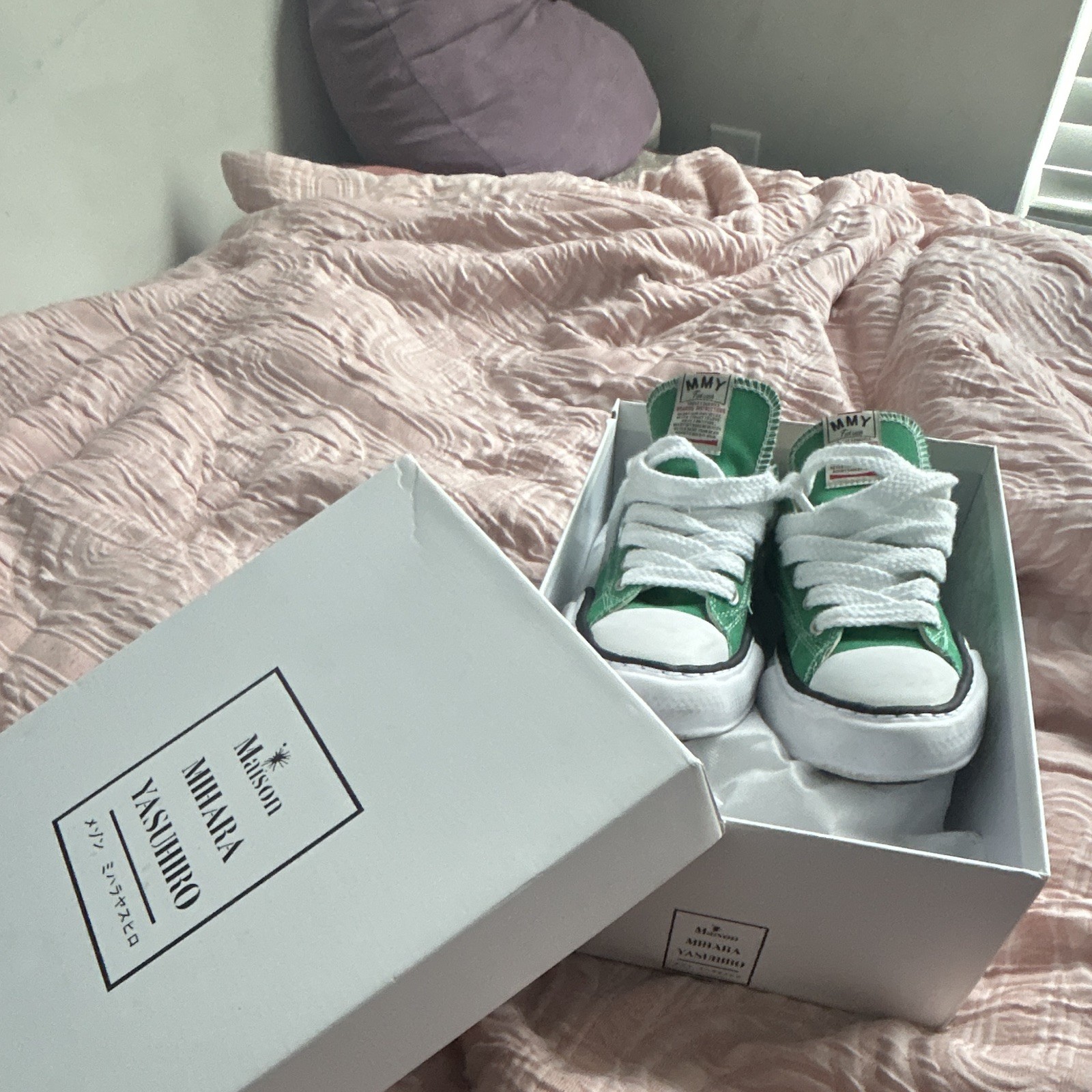 Maison MIHARA YASUHIRO Green/White Canvas Low Top Lace-Up Sneakers 7.5 NIB