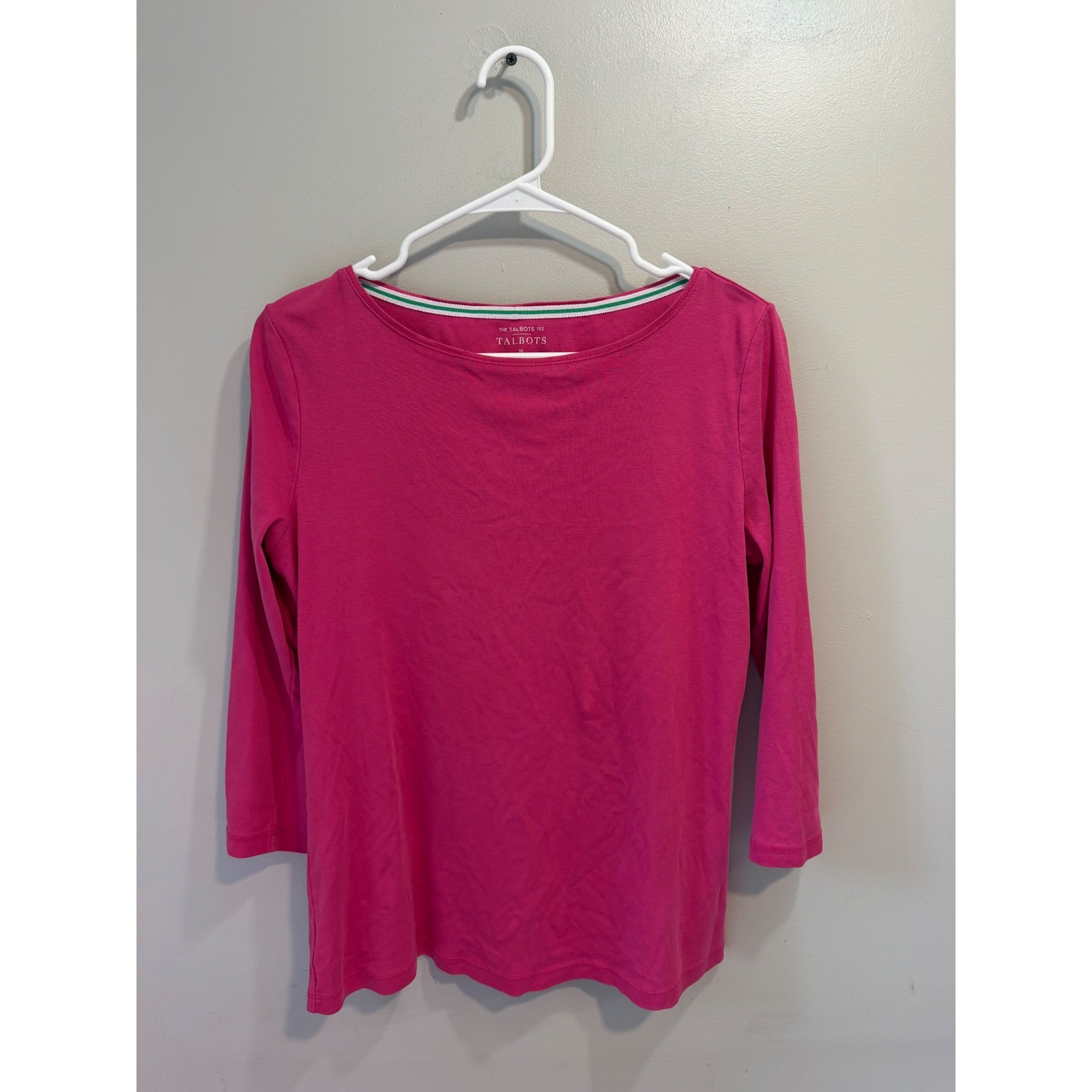 Talbots Pink Pima Cotton Boat Neck 3/4 Sleeve Tee Shirt Womens Size Medium