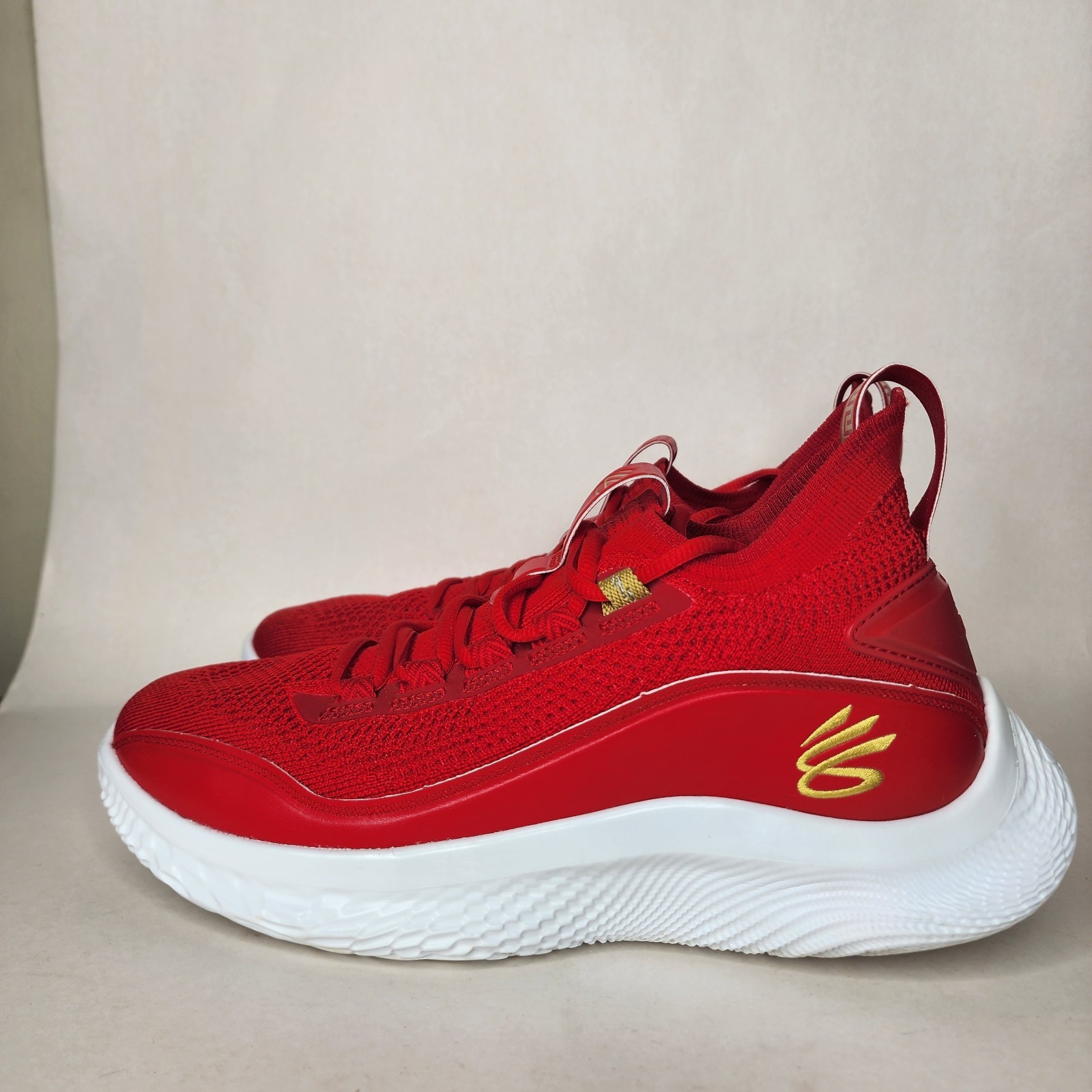Under Armour Curry 8 Flow Red Gold Chinese New Year Mens 9.5 3024035-600