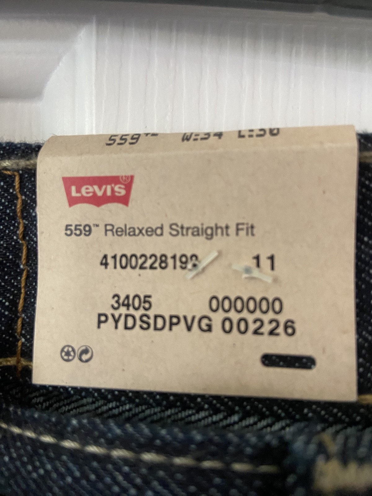 Levi’s 559 Relaxed Straight Fit Men’s Jeans Dark Wash Denim Size 34×30 NWT