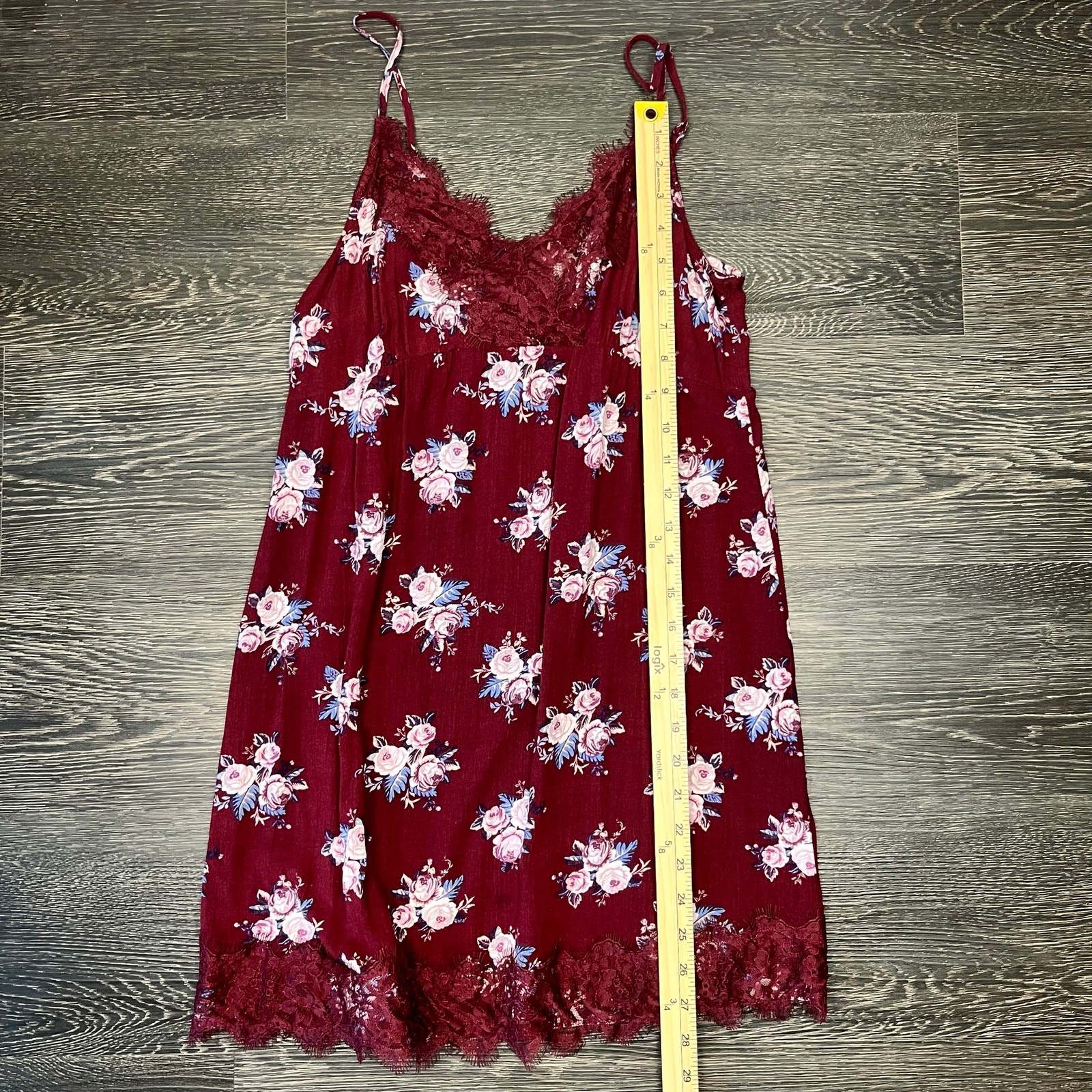 American Eagle Womens Y2k Babydoll Mini Burgundy Floral Dress Small Boho Lace