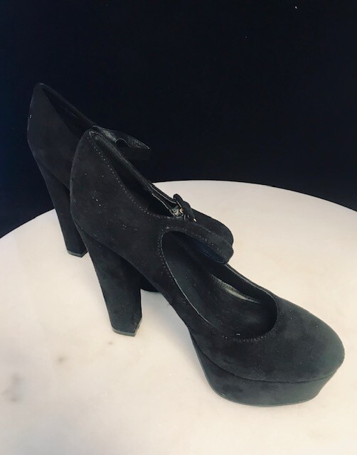 Susi Studio Black Suede Platform Mary Jane Heels Size 6.5 “Miss Mary” New In Box