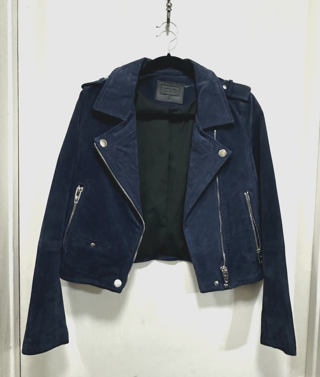 SL8 Moto Jacket Blue Leather Suede Silver Zippers Urban size Small