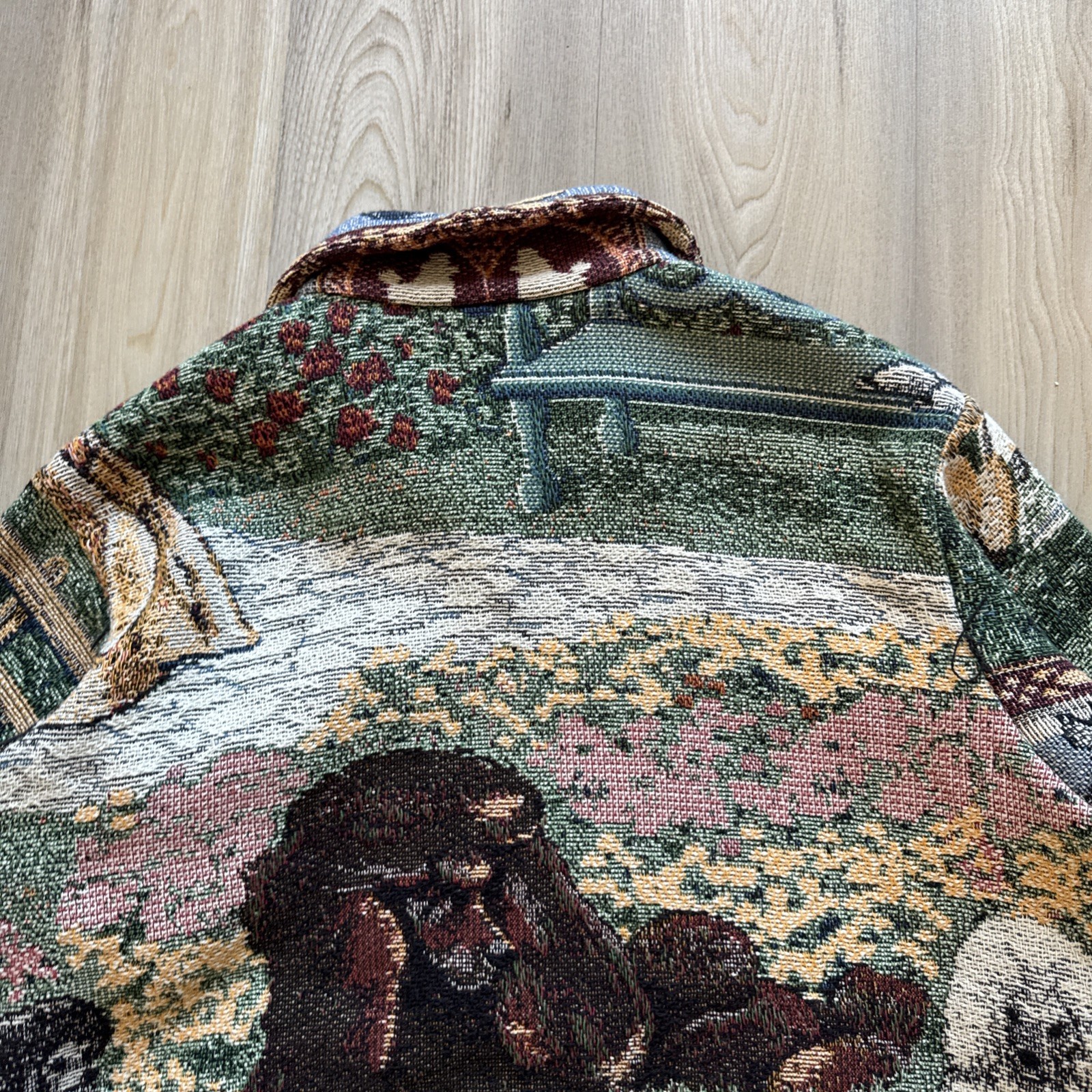 Vintage All Over Print Dog & Garden Stitched Cotton Bomber Jacket Men’s Medium