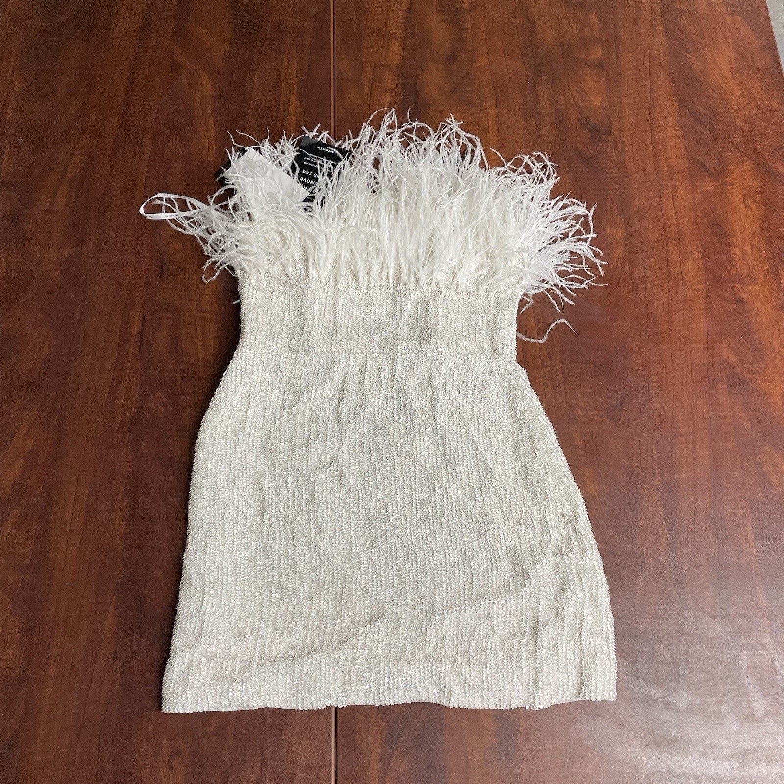 Retrofete Torin Sequin Feather Off Shoulder Mini Dress Little White S Small