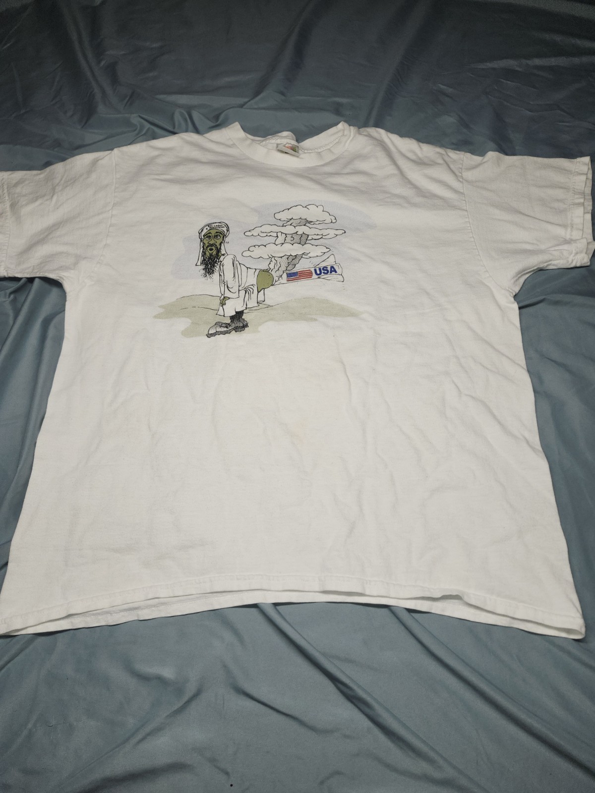 Vintage Osama Bin Laden Political Shirt Mens XL White War On Terror Halliburton