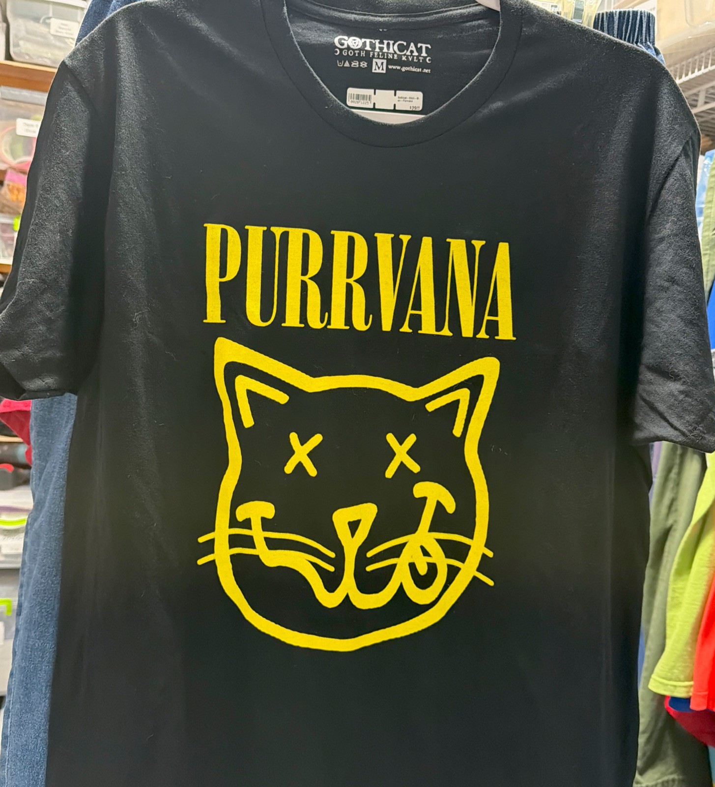PURRVANA T-Shirt TEE Cat Grunge Kurt Cobain Funny Parody Grunge Is Dead 90s NEW