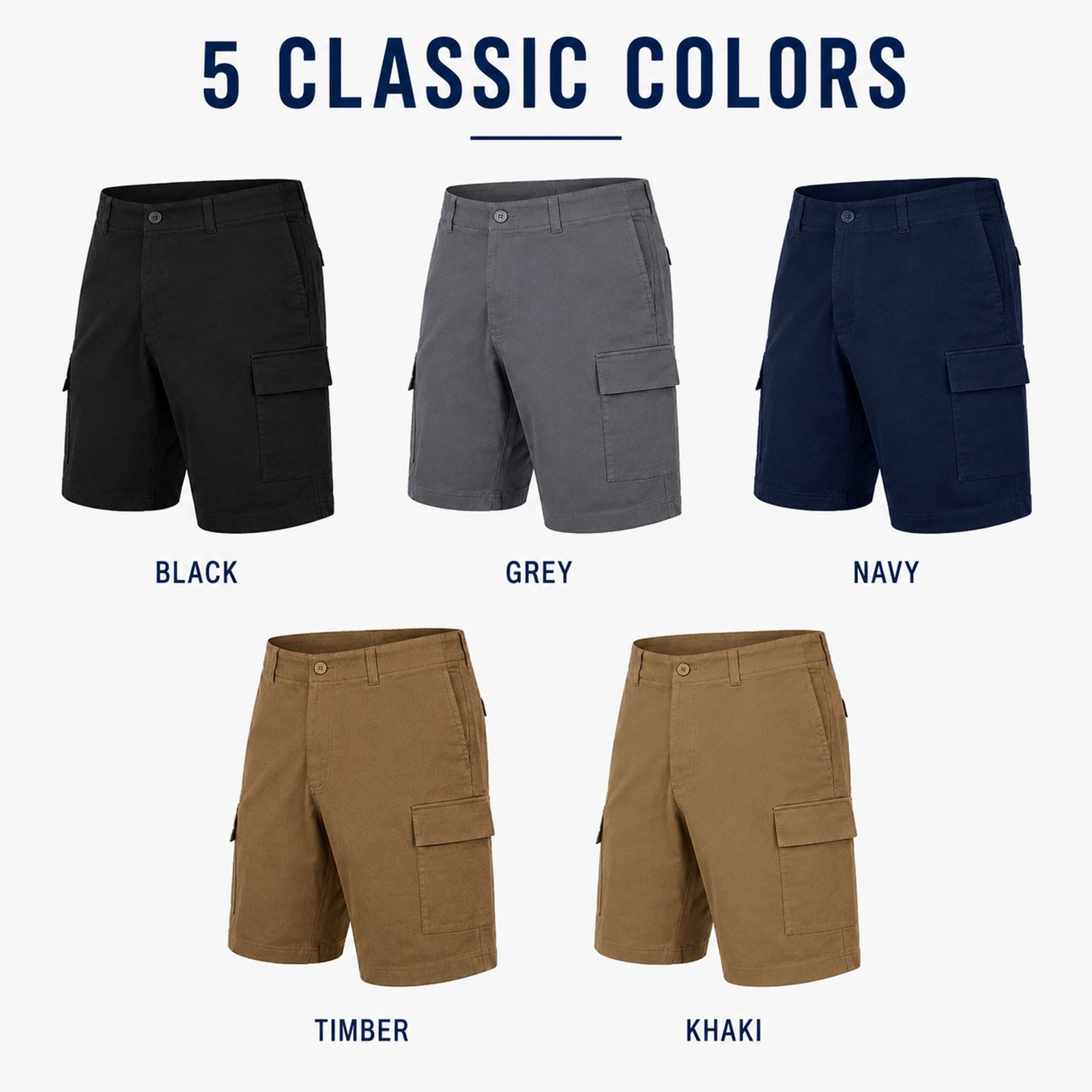 Men’s Super Stretch Cargo Shorts with Button Closure and Zipper Pockets (30-42)