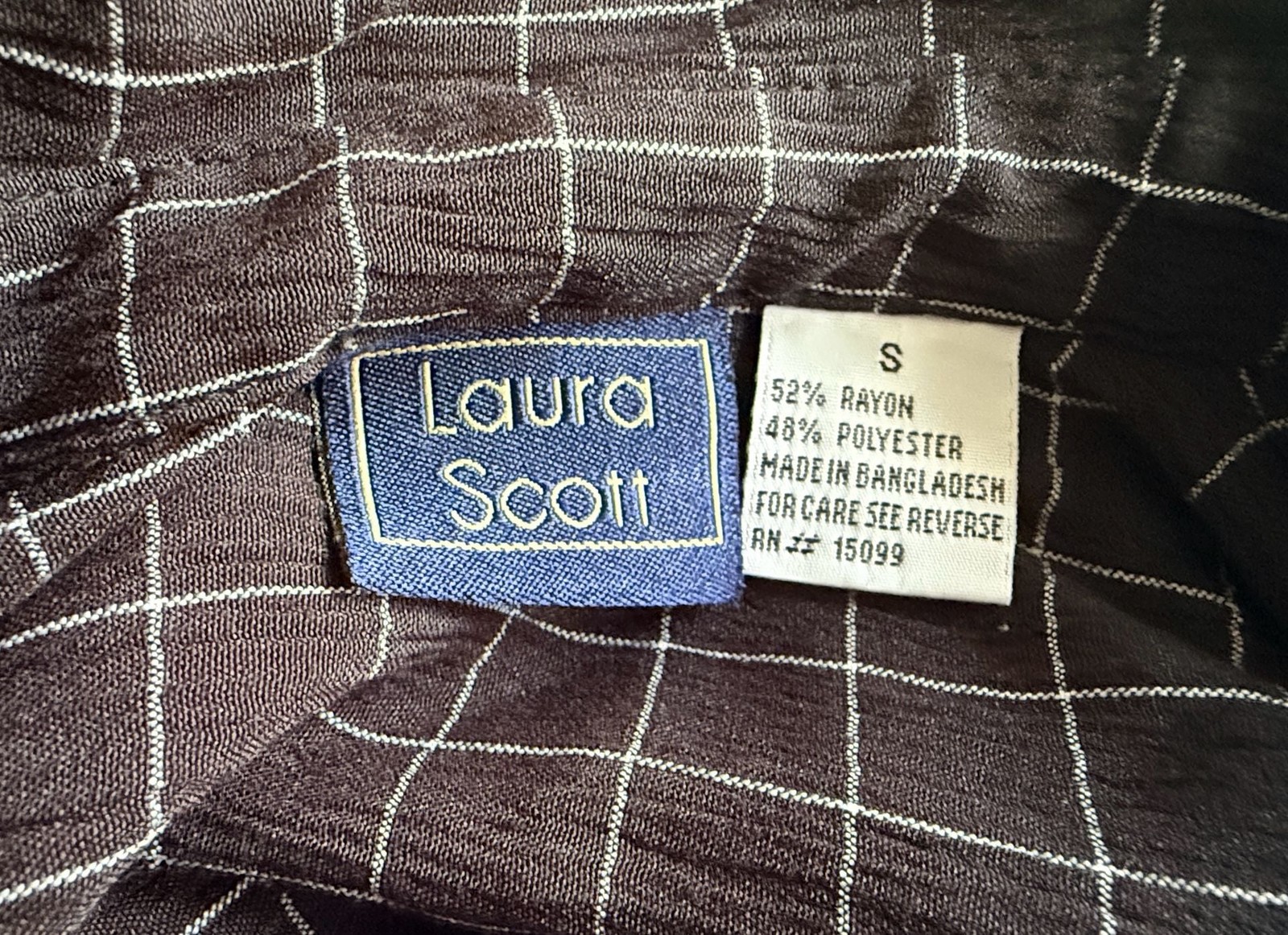 Laura Scott Black and White Windowpane Plaid Button Down Shirt