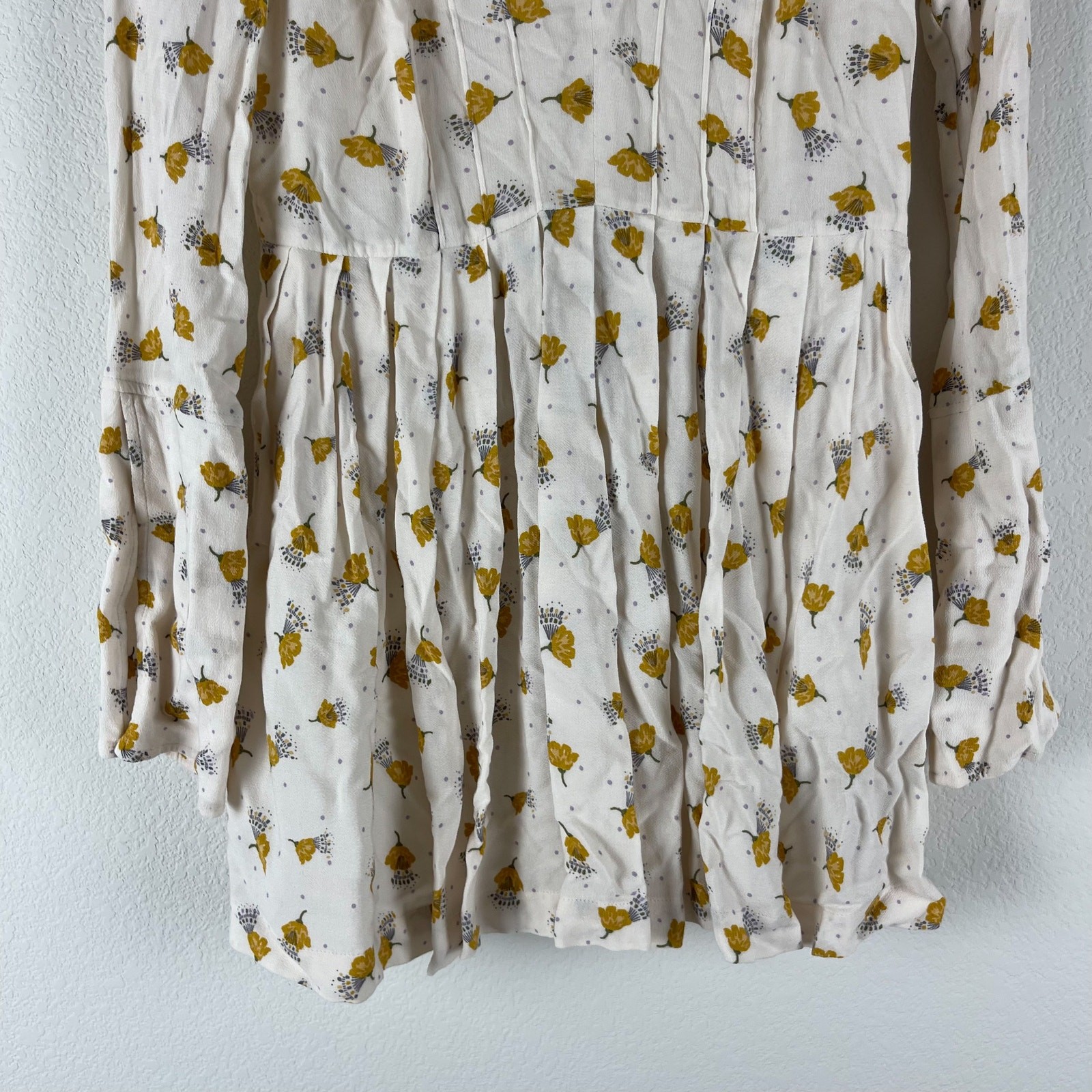 Free People Tegan Dress Womens 0 Ivory Floral Print Mini 3/4 Sleeve Boho Fairy