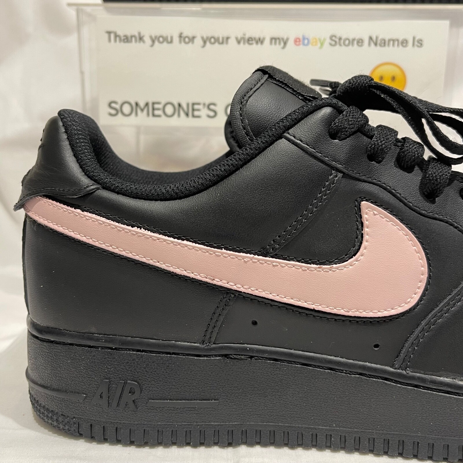 Nike Air Force 1 Low Black (Shell Pink Custom Painted Swoosh) SC-#72B