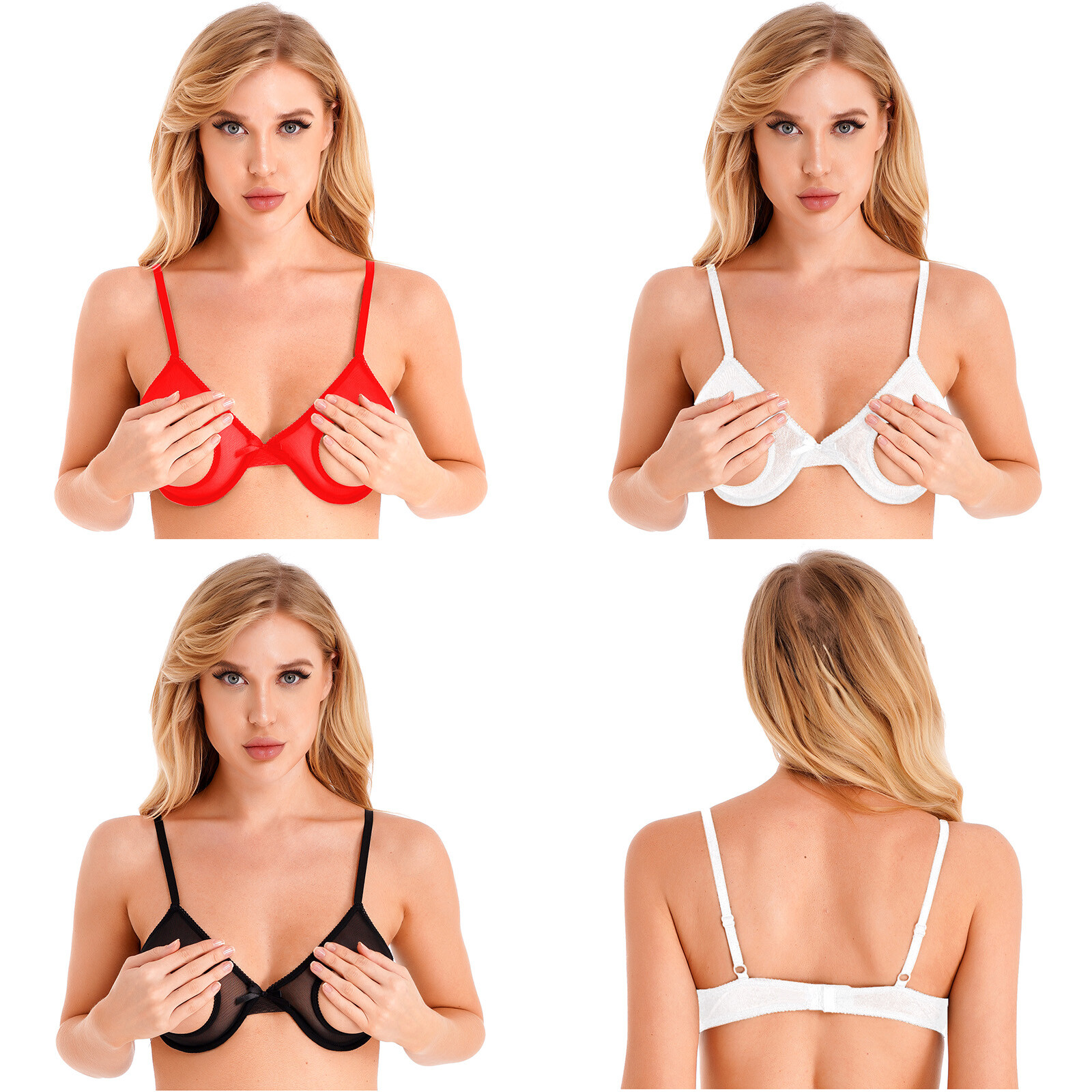 US Womens Sexy Lace Open Nipple Bra Underwear Push Up Underwired Shelf Bra