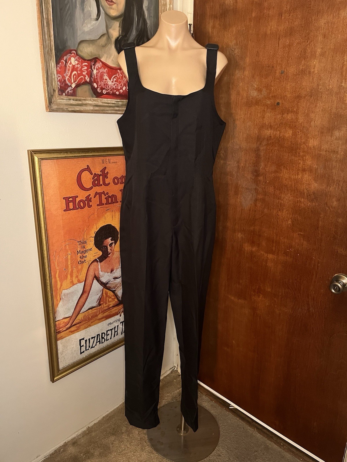 VTG 60’s Cesario For Fred J Miller Woman’s Black Polyester Wide Leg Jumpsuit 42R
