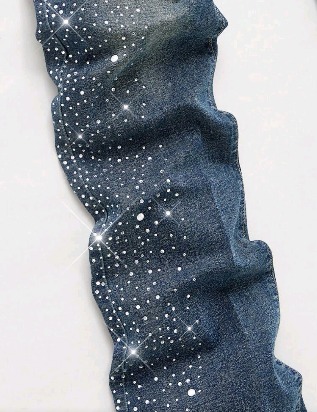 New Men Luxury Blue Jeans Diamond Rhinestones Fashion Trousers High Quality
