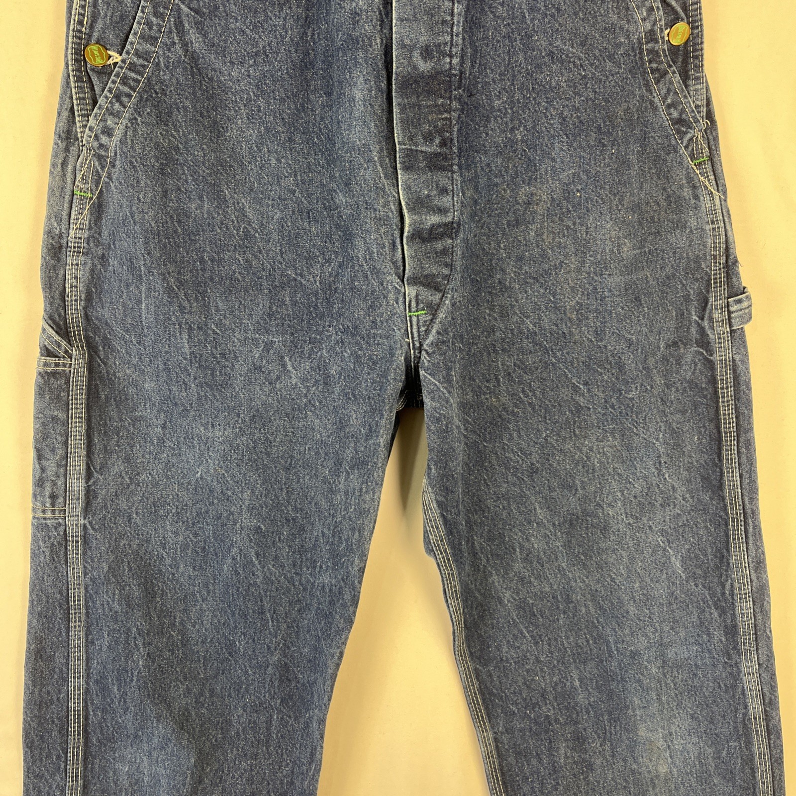 Big Smith Carpenter Bib Overalls 38×32 Made USA Workwear Button Fly Blue Nice!!