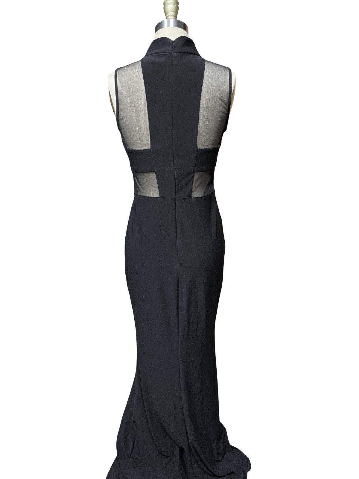 Night Way Black Slinky Stretch Mesh Illusion Cutout Gown Evening Formal Dress 6