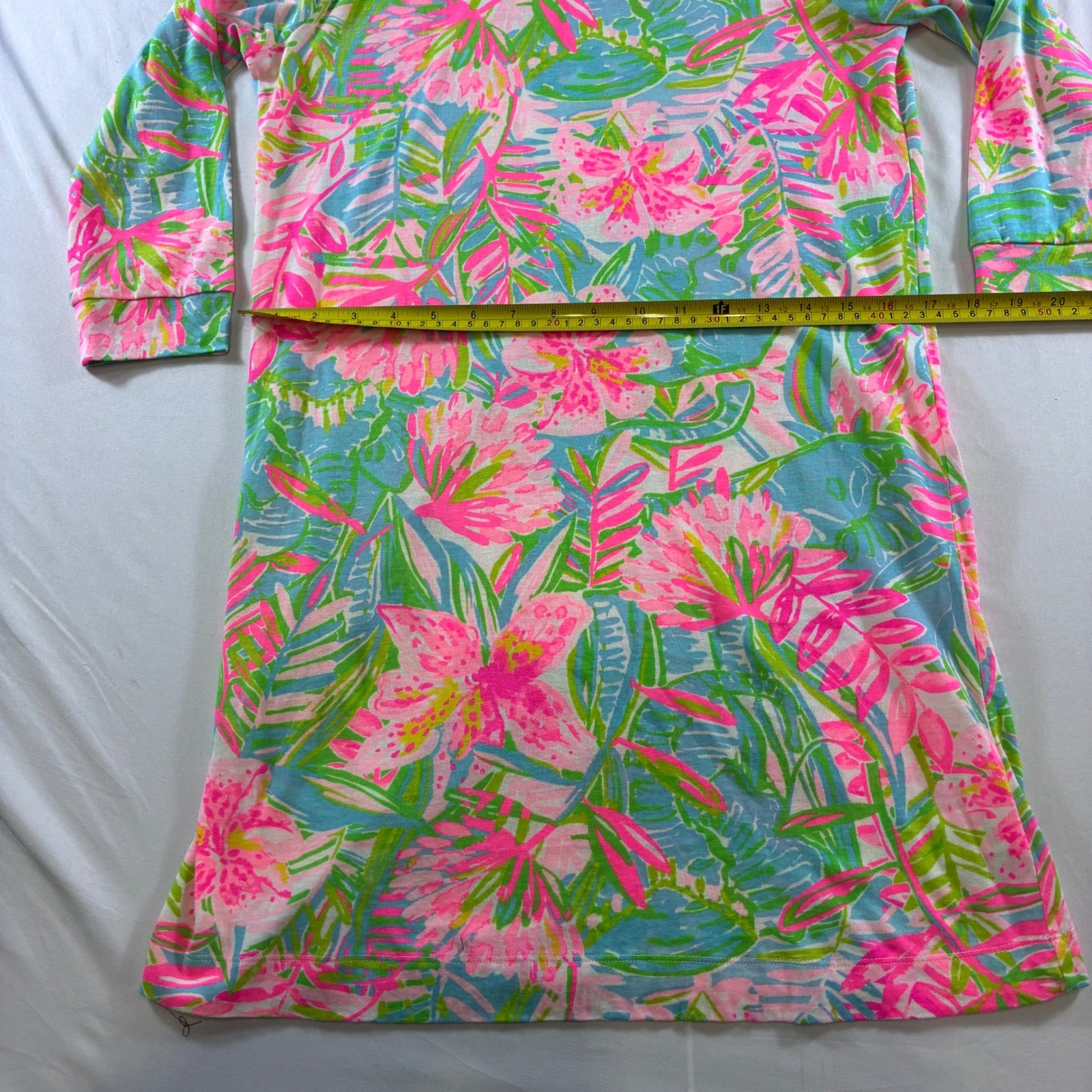 Lilly Pulitzer Womens XL Pink Blue Tropical Floral Cotton 3/4 Sleeve Shift Dress