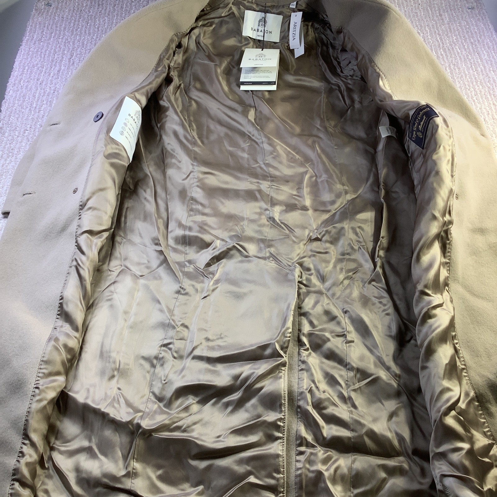 Babaton Aritzia Slouch Coat Nomad Taupe Wool Cashmere Long Coat Size Small NWT