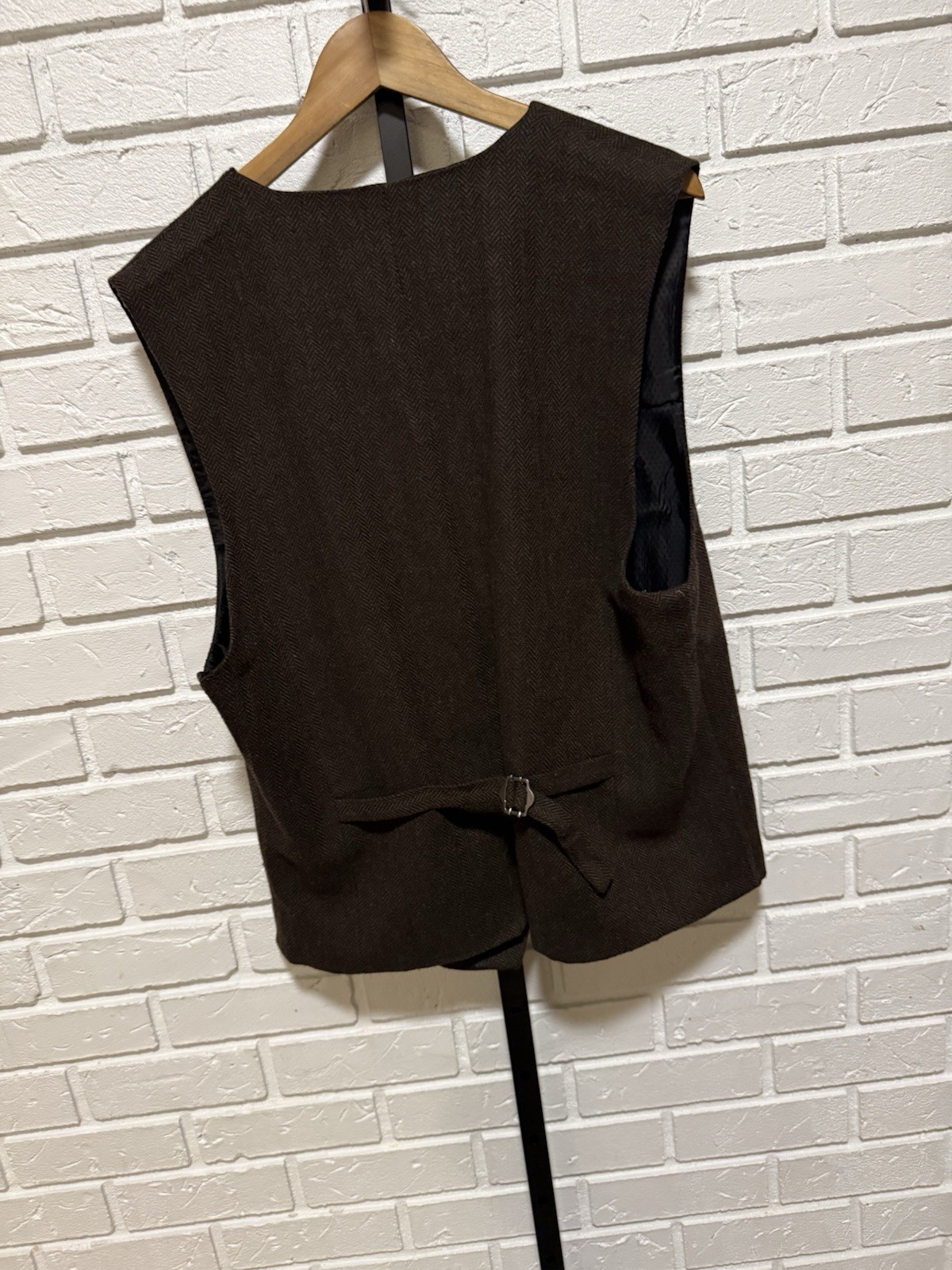Celtic Ranchwear Herringbone Tweed Vest Mens L Waistcoat Lined Wool Blend Brown
