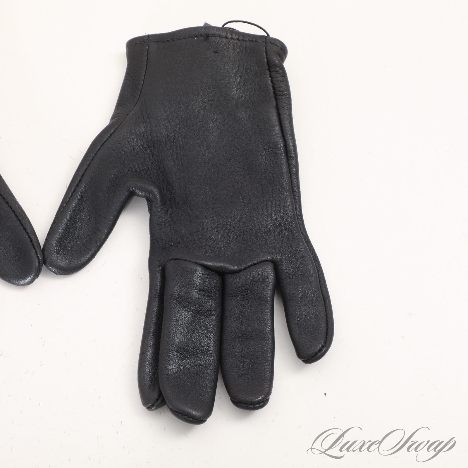 Vintage Y2K Chrome Hearts Black Unlined Leather Cemetary Dagger Zip Gloves 6.5