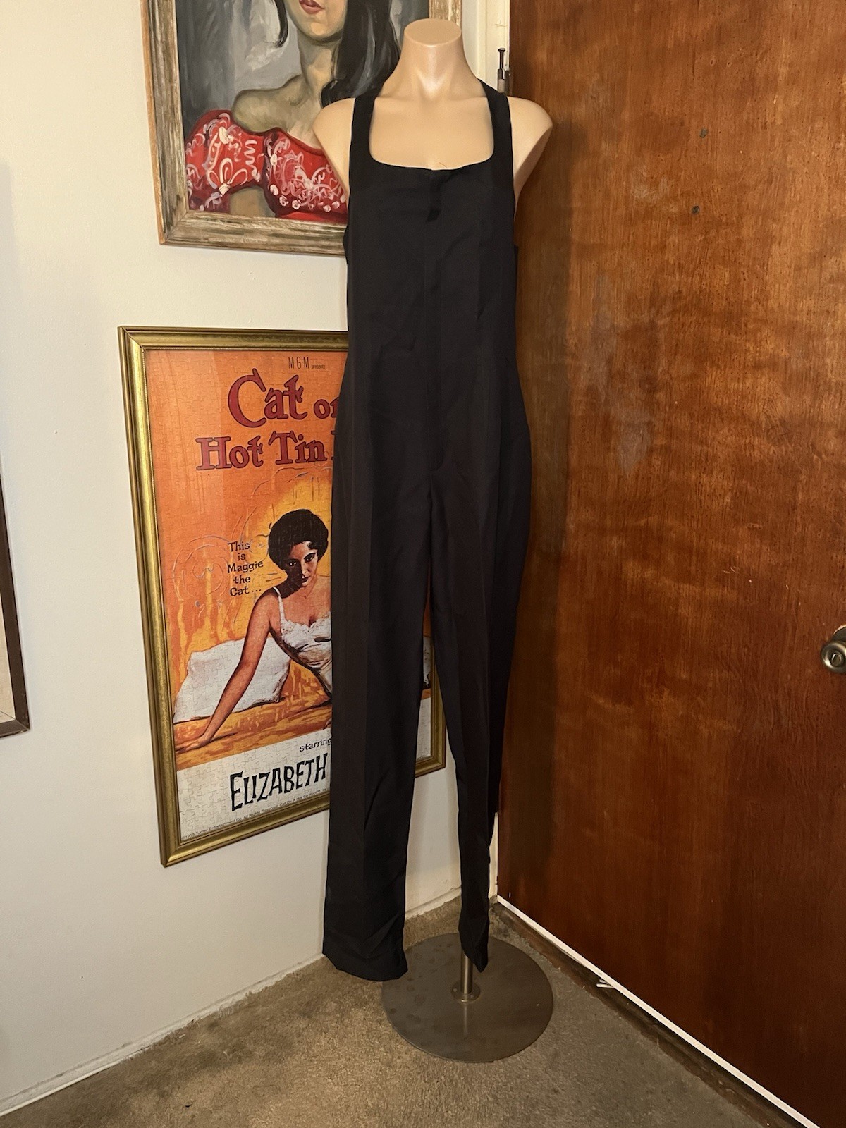 VTG 60’s Cesario For Fred J Miller Woman’s Black Polyester Wide Leg Jumpsuit 42R