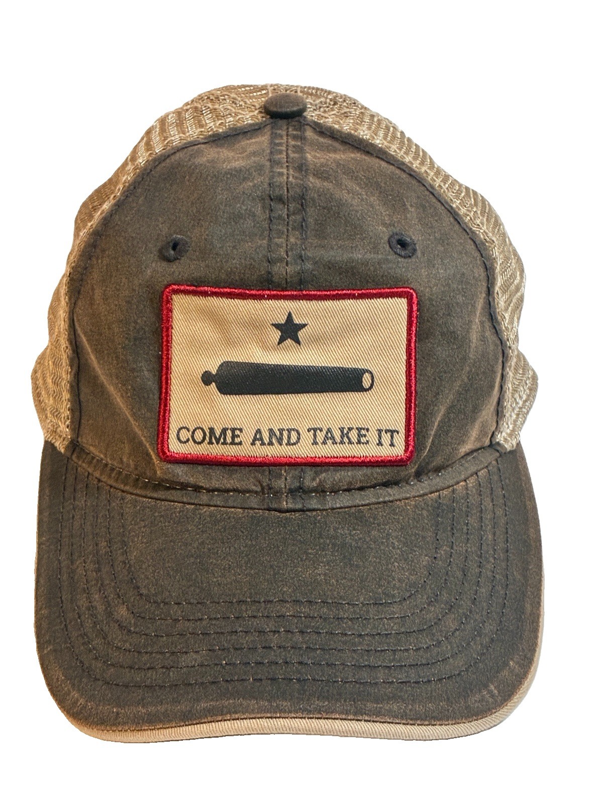 Come And Take It Grunt Style Trucker Hat Brown Mesh Snapback Cannon Texas Flag