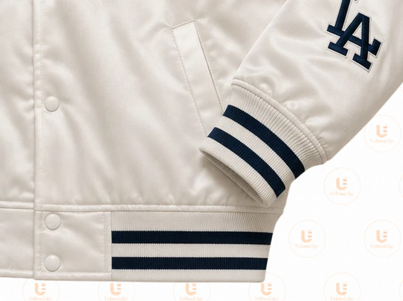 Los Angeles Dodgers White Satin Varsity Jacket, LA Dodgers Baseball Bomber Jacke