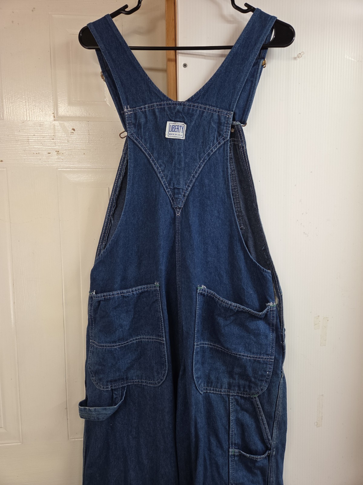 Vintage Liberty Overalls Mens 34×30 Blue Denim Bibs Work Farm Outdoor USA Made