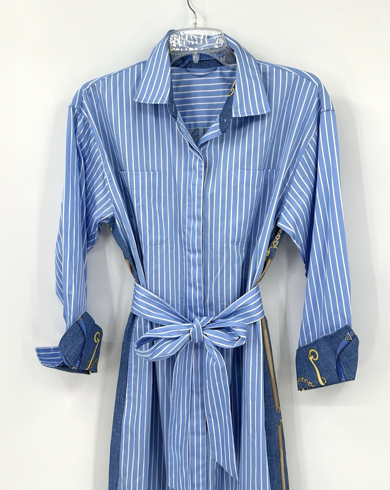 J MCLAUGHLIN quince dress equestrian blue MEDIUM midi country club preppy stripe