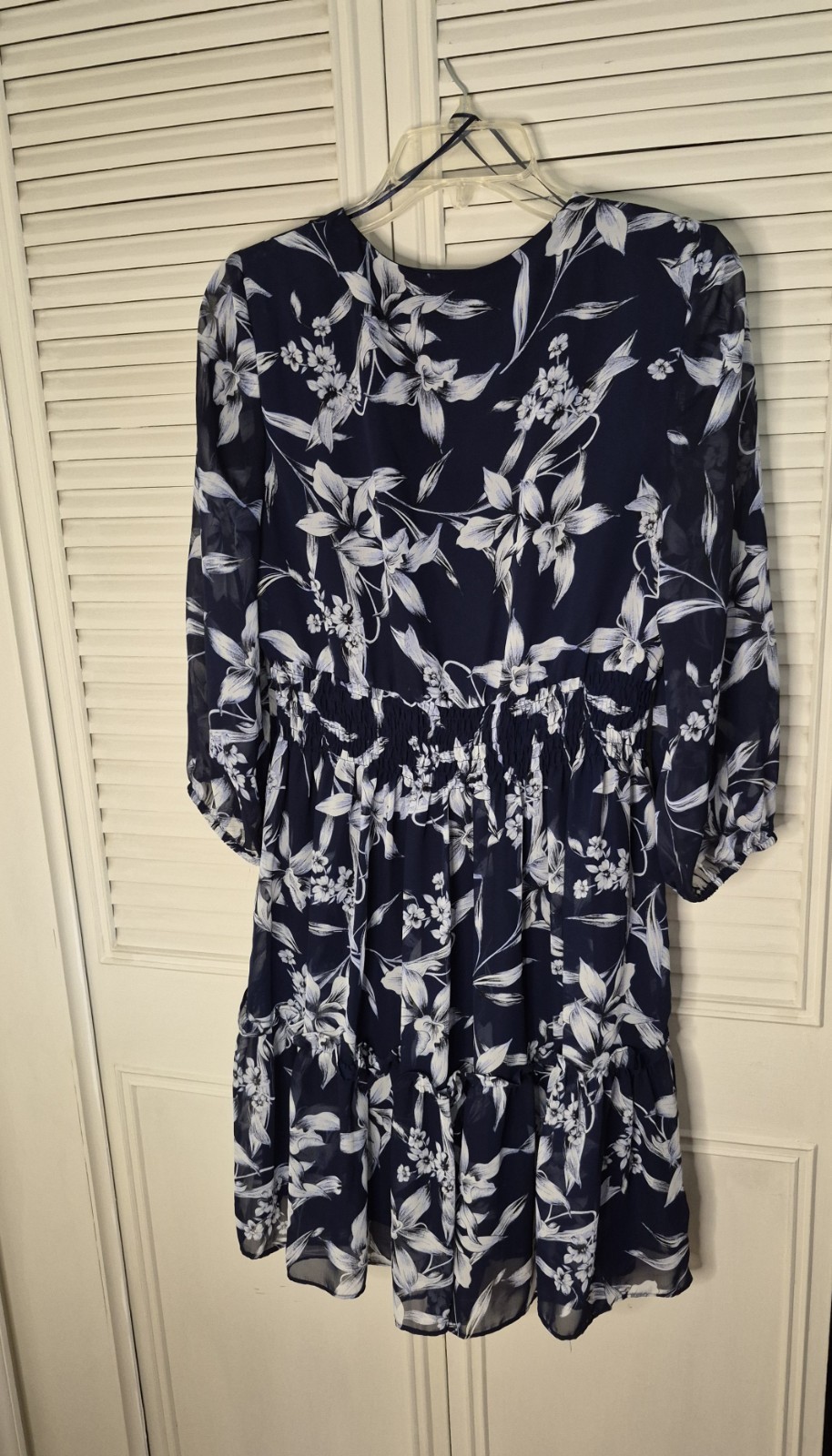 Just Taylor Women’s Dress Size 6 Navy & White Floral Sheer Lined 3/4 Sleeve