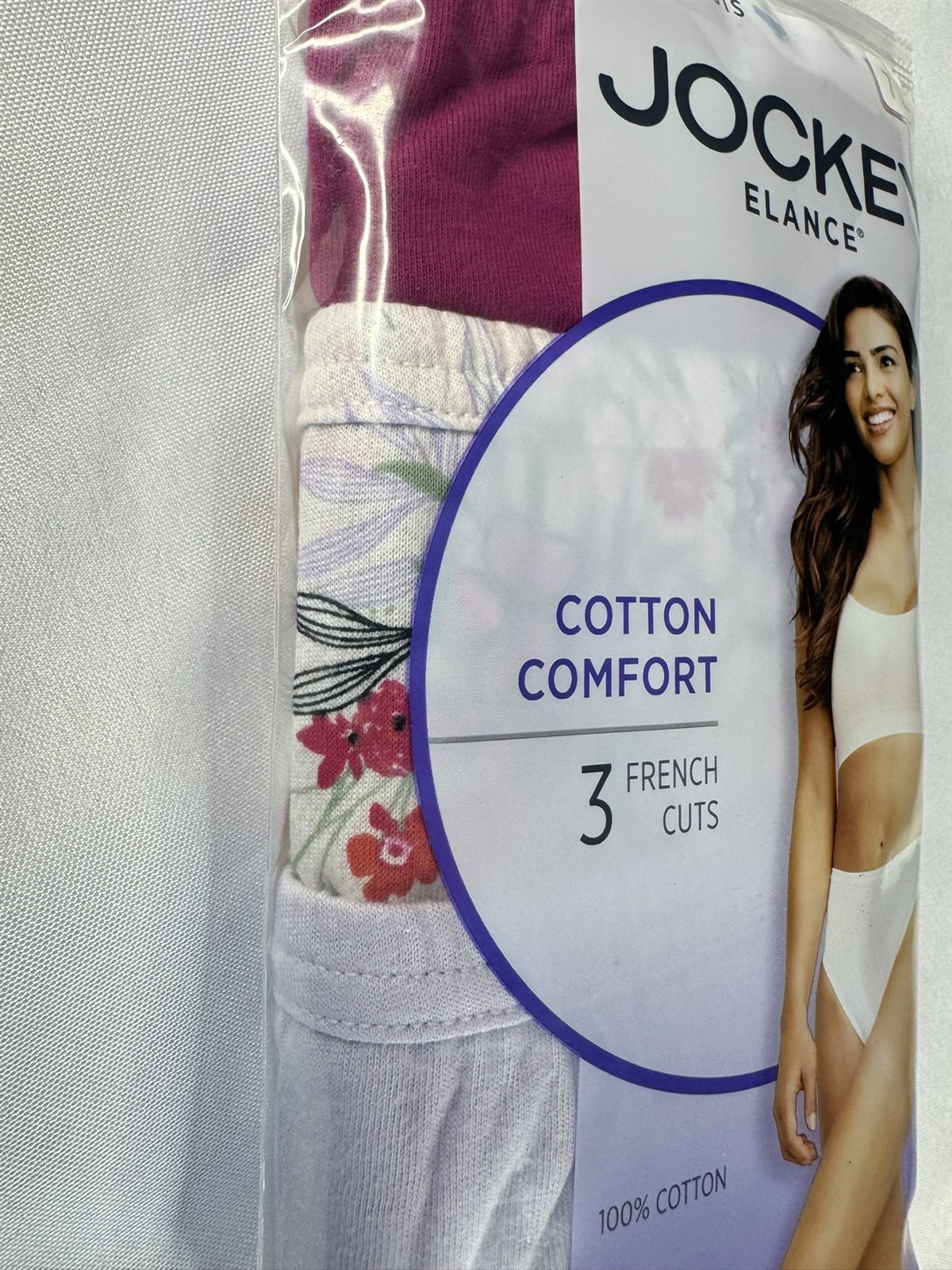 Jockey Elance 100% Cotton Women’s 7/L Raspberry/Lilac French Cut Panty 3-Pack