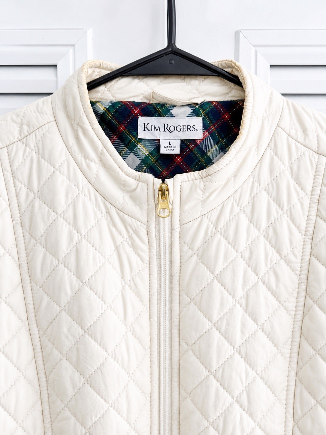 Kim Rogers Women’s Ivory Quilted Zip Front Vest w/ Pockets Mid-Length L